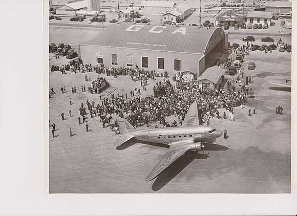 TWA Arrives at Old Boulder City Airport.USBR photographs from the BCMHA archive